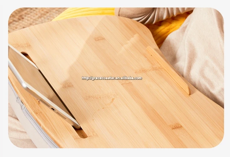 Высококачественный портативный из натурального материала, бамбуковый обеденный стол, поднос для завтрака и кровати с подушкой