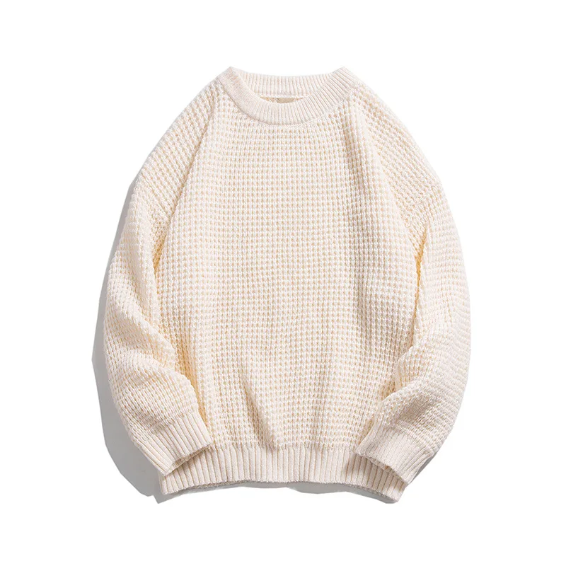 Solid color round neck sweater men lazy wind retro BF wind knit folded coat winter mens knit sweater