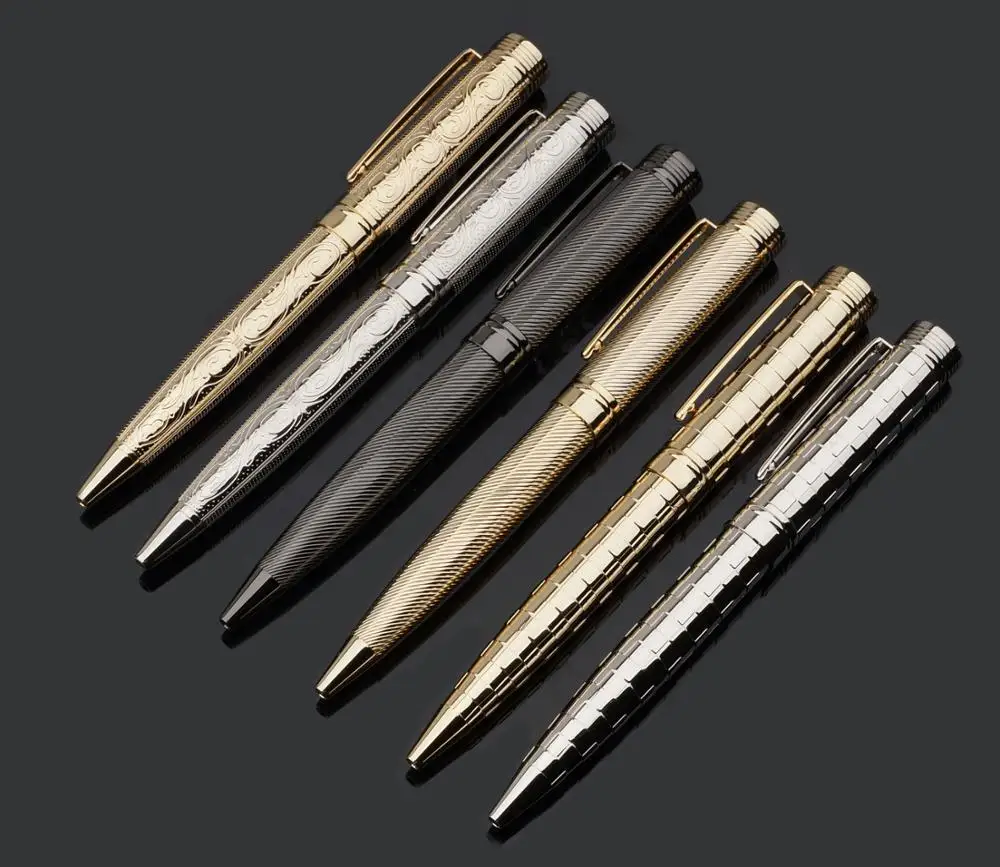 Luxury Carving Pattern Business Gift 24K Gold Plating Mechanism Metal Ballpoint Pen