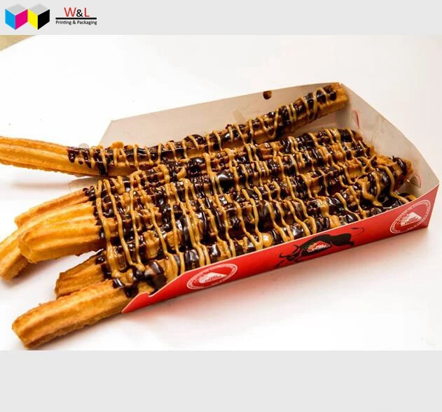 Biodegradable Customized Disposable Bamboo Paper Food churros packaging tray box container