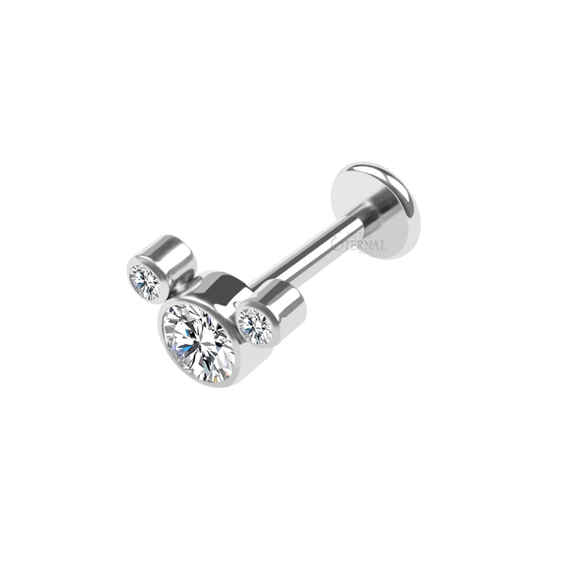 Eternal Meterl ASTM F136 Titanium 3 Stones Cluster Internally Threaded  Body Piercing Labret