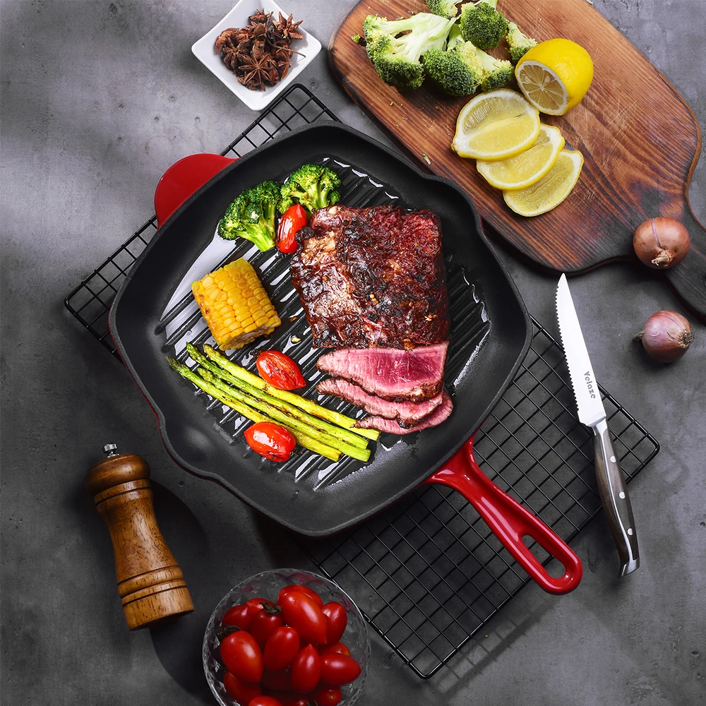 M-cooker High Quality Cookware 10 Inch Fry Pan Enameled Steak Grill Plate Cast Iron Skillet Non Stick Frying Pans for Cooking