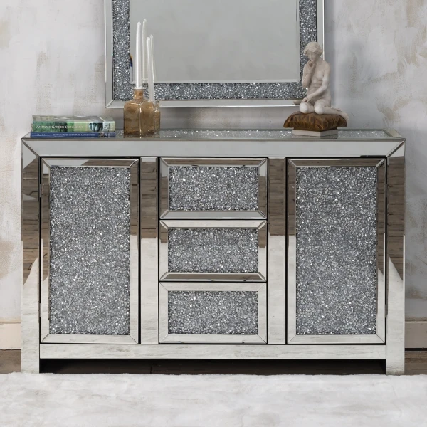 Modern  Decorative crush diamond  Mirrored Buffet Console Cabinet Sideboard