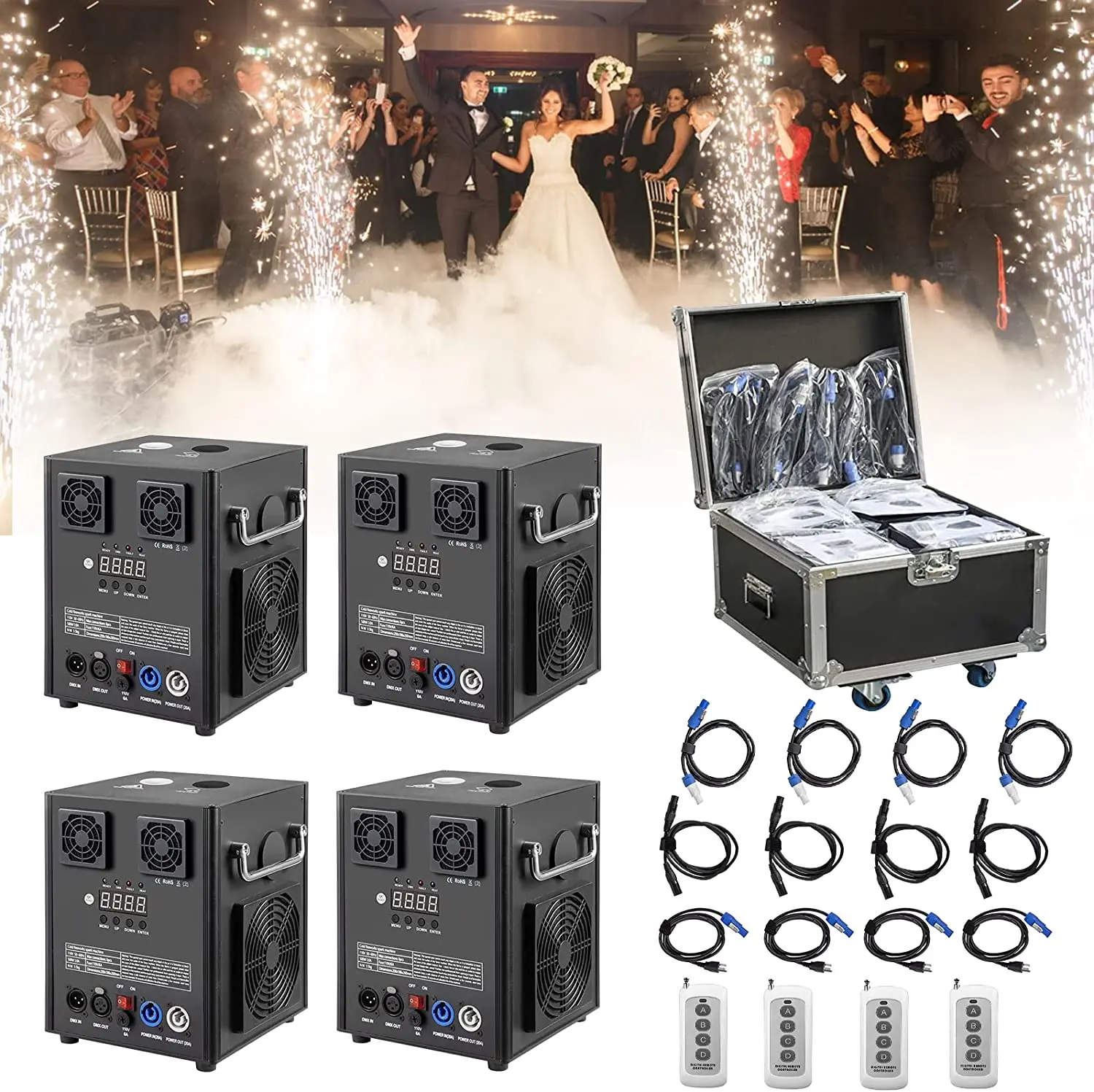 Topflashstar 600W Fountain Fireworks Machine indoor Wireless Remote Control  fireworks cold spark machine  wedding Stage Party