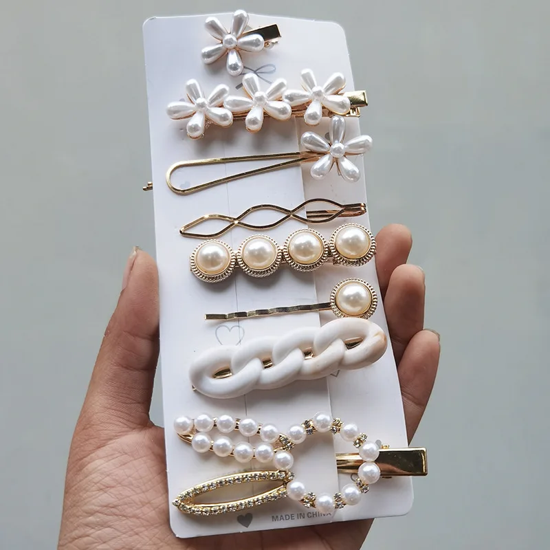 Female top bangs seamless hairpin gift pearl hairpin rhinestone hair clip accessories set