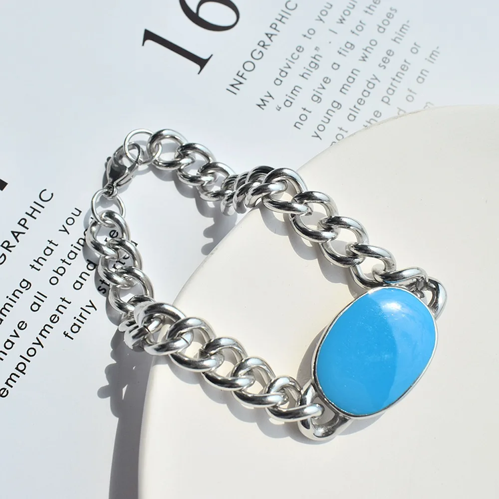 Punk Stainless Steel Cuban Chain Salman Khan Bracelet Titanium Steel Link Chain Turquoise Bracelet For Party