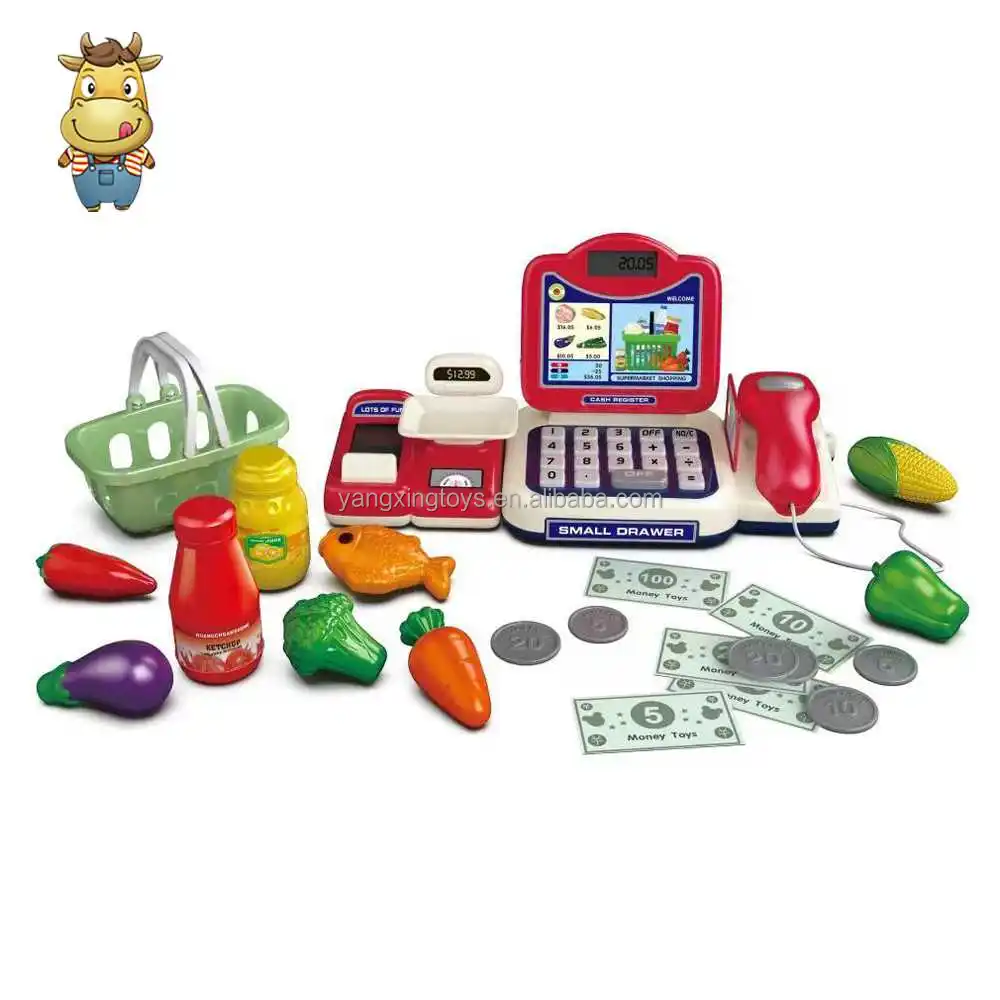 Supermarket Pretend Play Cash Register Toy Sets With Lights Sound Scanner Drawer Educational Calculator For Kids Play House