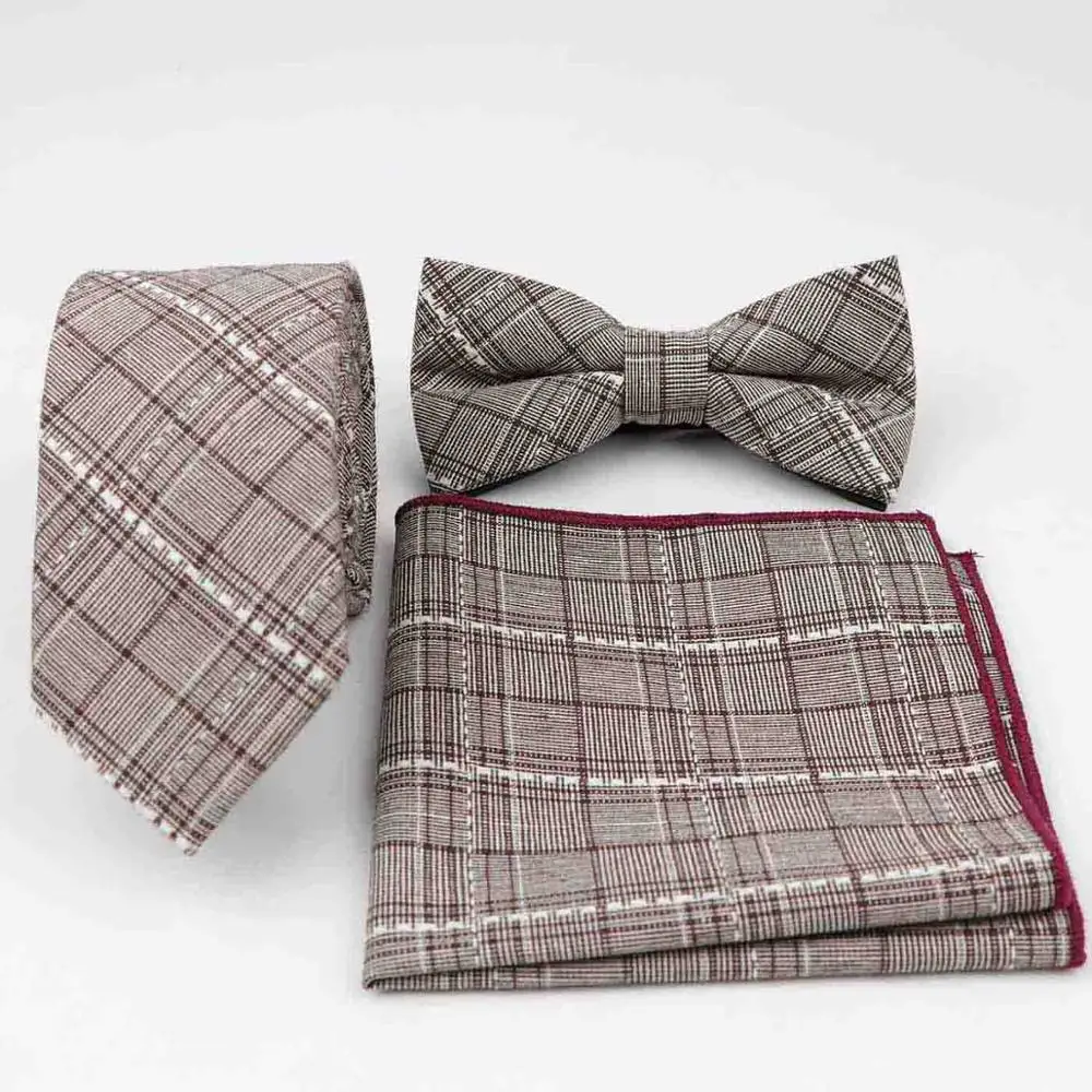 Толстый хлопковый комплект с галстуком для мужчин, тонкий галстук, галстук-бабочка, носовой платок, галстук-бабочка в клетку, свадебные галстуки-бабочки, галстук