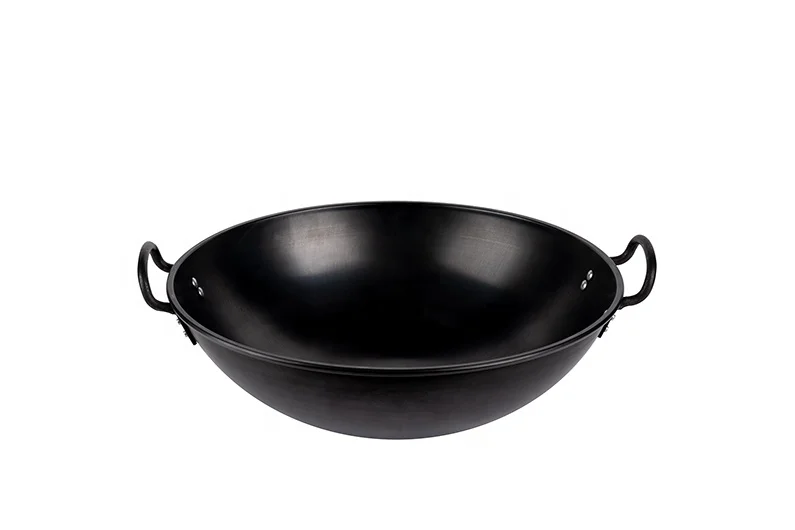 High Quality Full Seasoned Traditional Carbon Steel Wok with Double loop handles