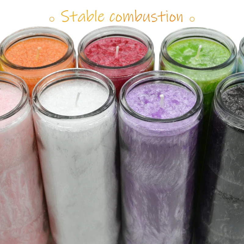 Customized 8 Inches Colors Plant Wax Church Religious Flameless Candles Glass Jar Prayer Candle