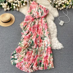 New arrival Summer Boho Floral Dress Chiffon Women Floral Maxi Dresses Summer One Shoulder Chiffon Korean Dress Floral