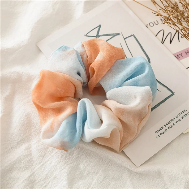 New Arrival Spring-Summer Tie-dye Print Chiffon Elastic Hair Tie Hair Scrunchies Retro Gradient Color Hair Scrunchies