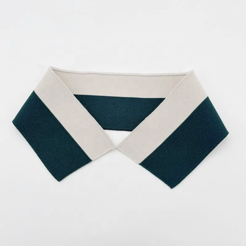 Custom Stripe Rib Knit Polo Collar stripes knitted flat knit collar With red khaki dark green yarn dyed stripes