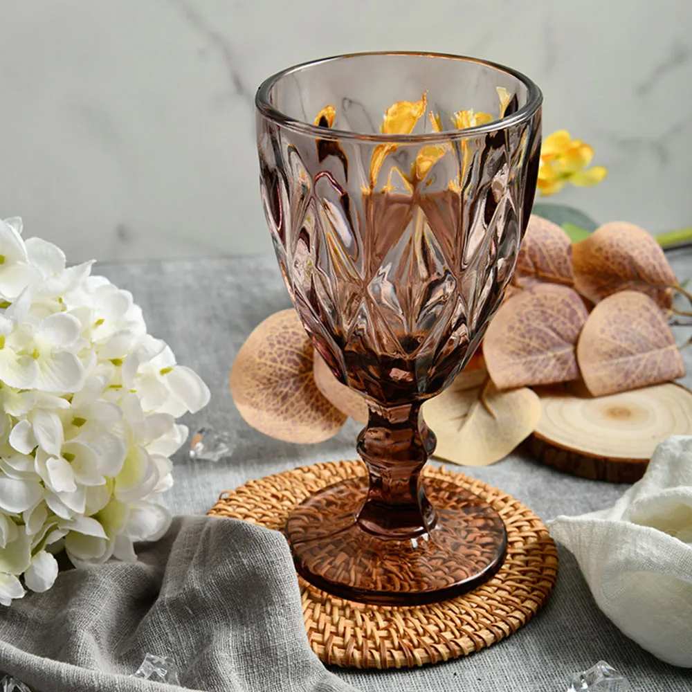 Wholesale Hot Selling Boho Blue Champagne Wine Glass Goblets Cups Diamond Vintage Colored Glassware Pink Goblets