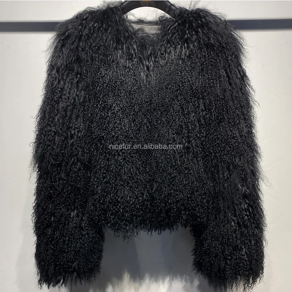 Wholesale Winter Luxury Lamb Fur Jacket Crop Real Mongolian Fur Coats For Women