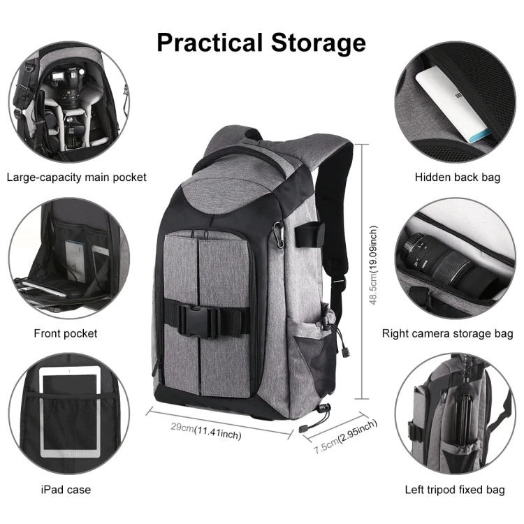  Wholesale OEM PULUZ 3-Fold 14W Solar Power Outdoor Portable Dual Shoulders Backpack Camera Bag with USB Port & Earphone