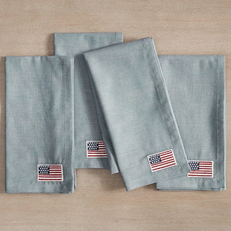 High Quality Custom Cotton Linen American Flag Table Napkins Personalized Embroidered with Logo for Home Wedding Washed Feature