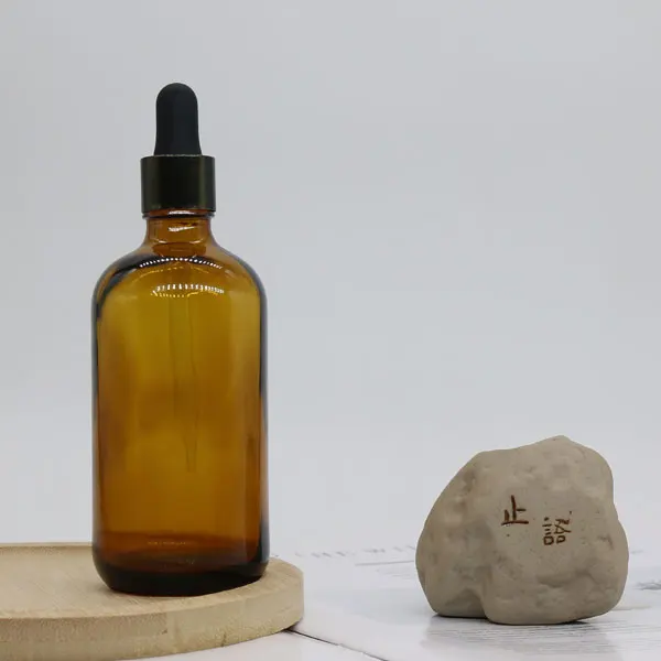 custom logo cosmetic 18 410 DIN18 4oz 120ml amber brown hair care essential oil boston round glass dropper bottle with pipette