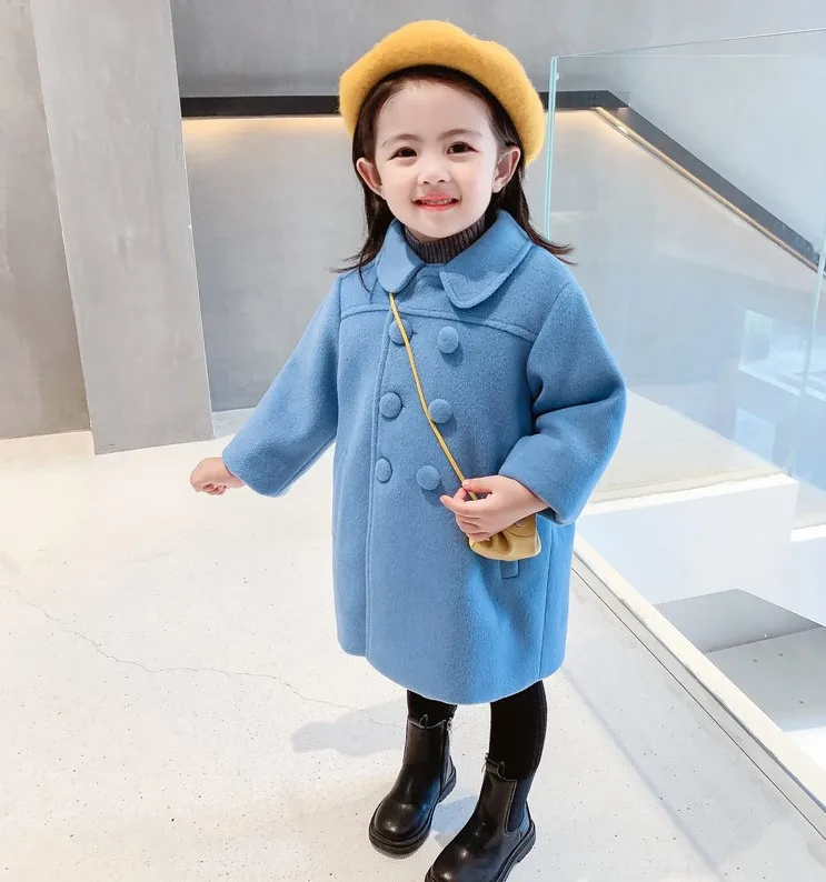 Conyson Hot Winter Kids Clothes Double Breasted Woolen Overcoat Warmer Baby Girls Fur Button Solid Jacket Princess Coat Outwear