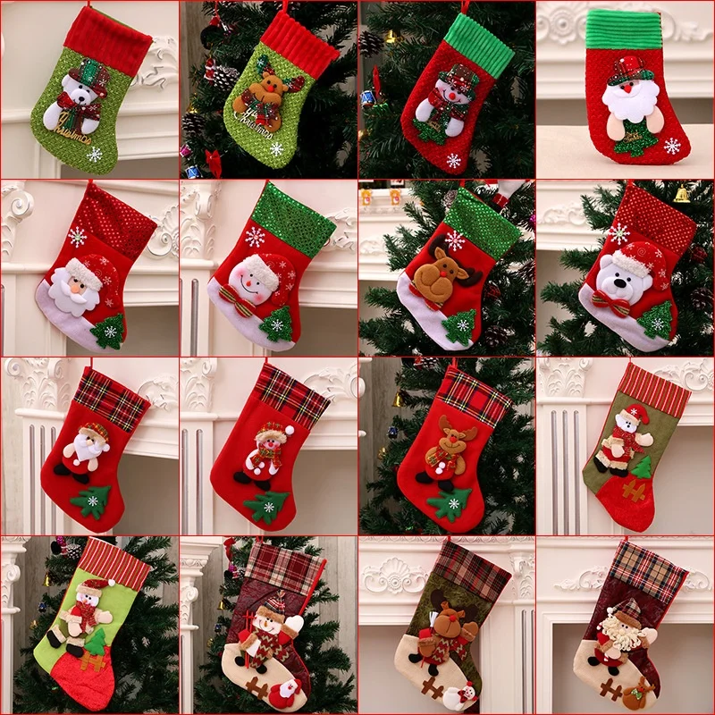 YB Wholesale Party Accessories Kids Christmas Tree Decoration Snowman Santa Socks Candy Gift Hanging Bags Christmas Stockings