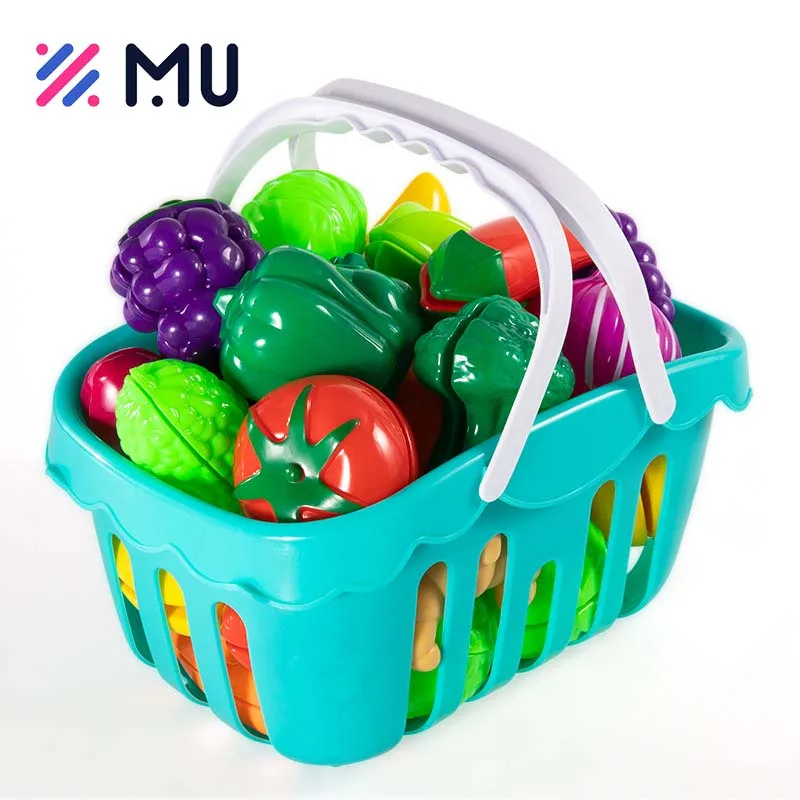 Plastic Kitchen Cutting Fruits Vegetables Food Basket Set Pretend Play for Kids