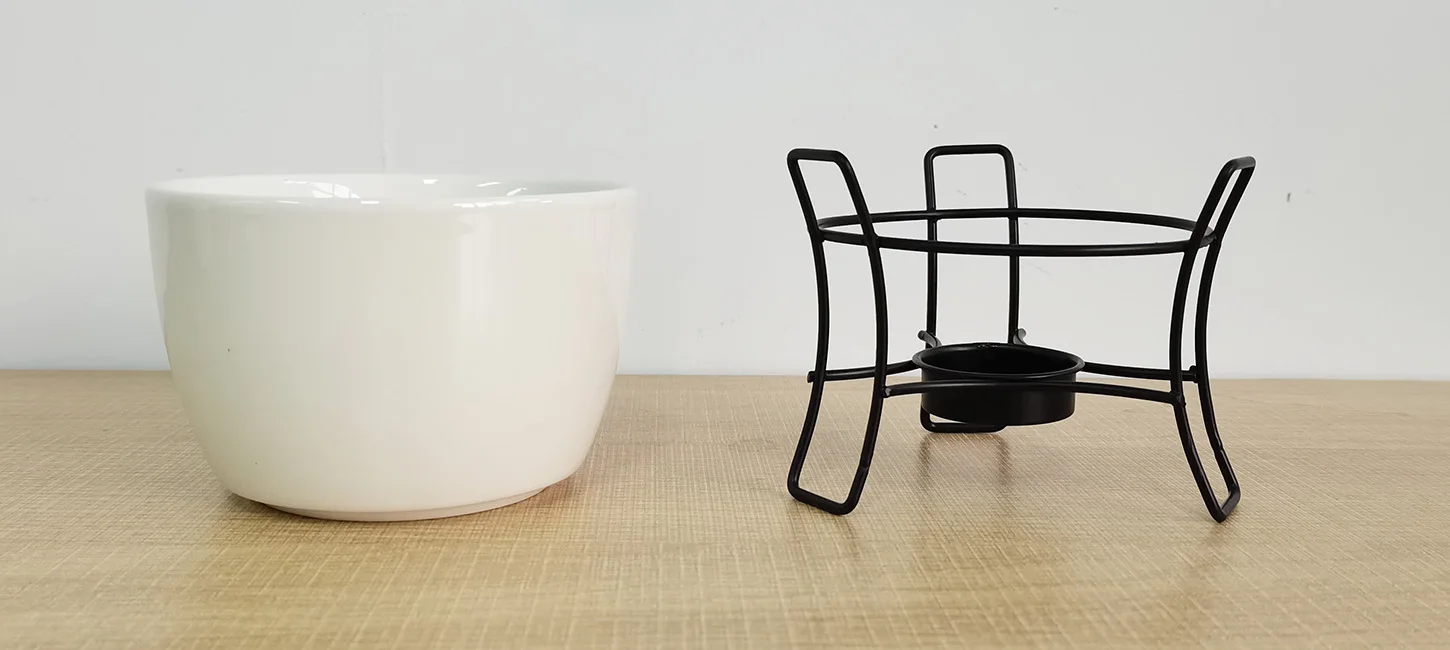 home party supply farmhouse  kitchen ceramic melting pot candle tealight fondue set mini fondue with metal stand