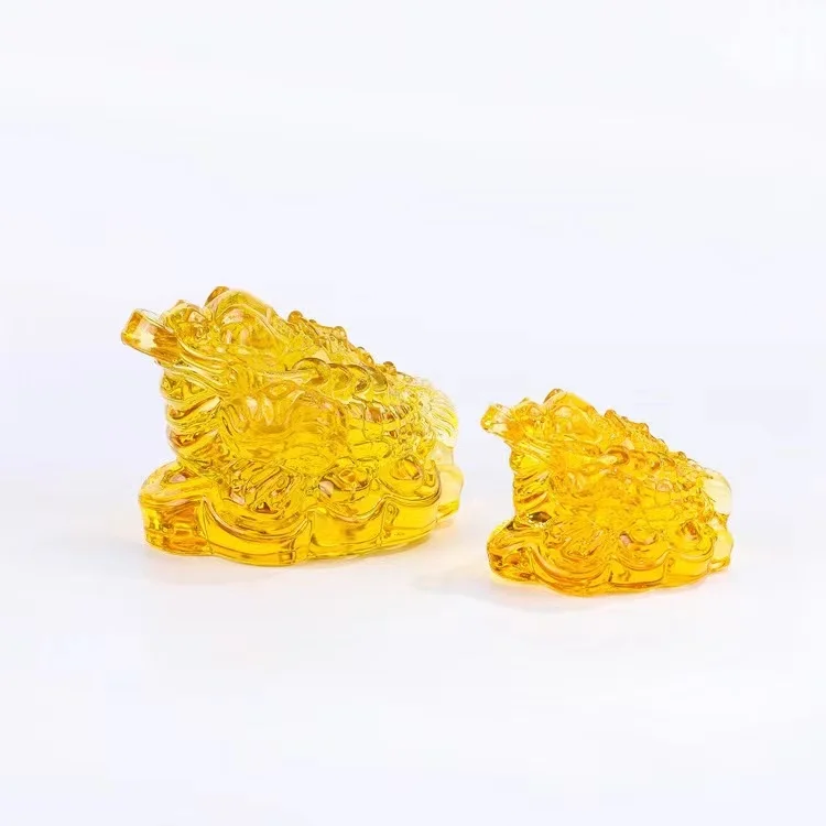 Hot Sale Yellow Crystal Glass JinChan Lucky golden toad Glaze Carving Money Frog for business Gift