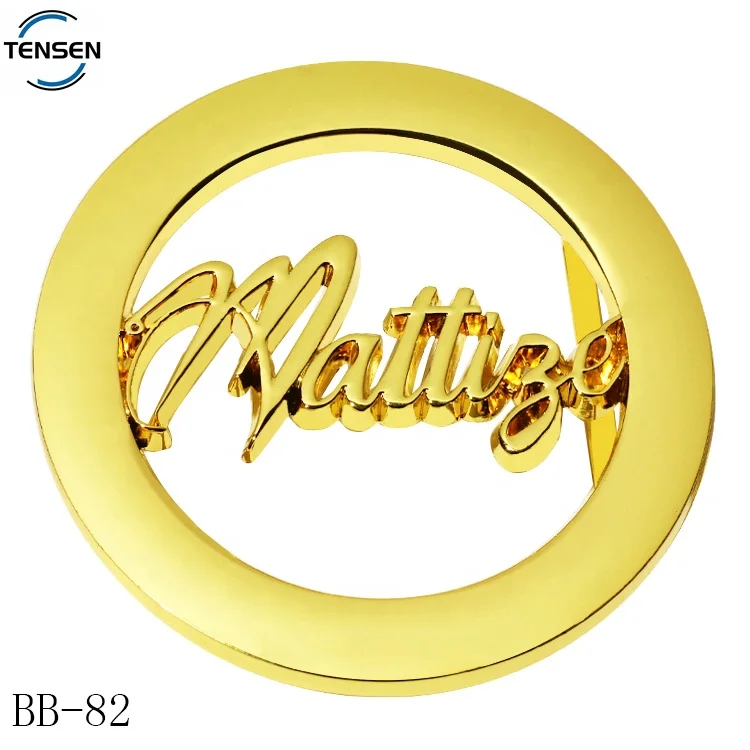High quality leather belt plate hardware round shape embossed gold letter belt buckle for women waist