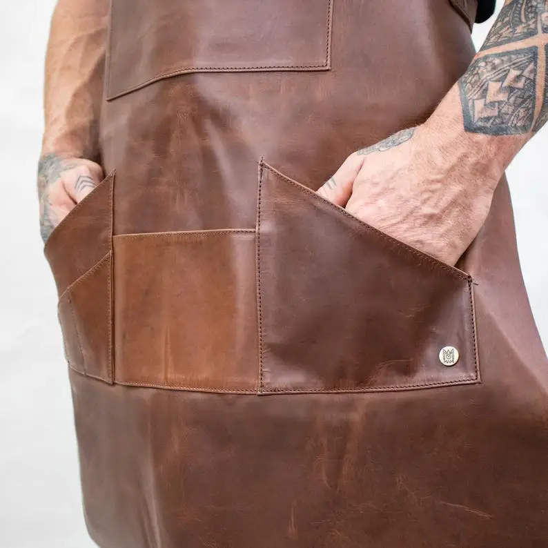 Hot Selling Barbershop Leather Apron Black Waterproof Custom Logo Hairdressing Cape Baker Bartender Chef Barber Uniform