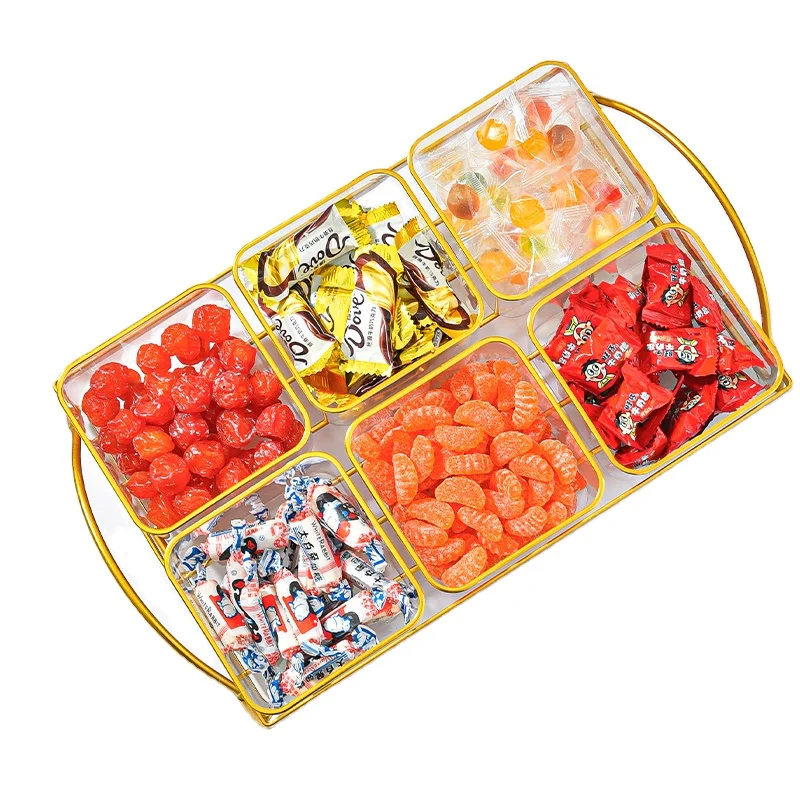 European and American style Dried Fruit Candy Snacks plastics Storage box Gift serving dishes set With metal frame