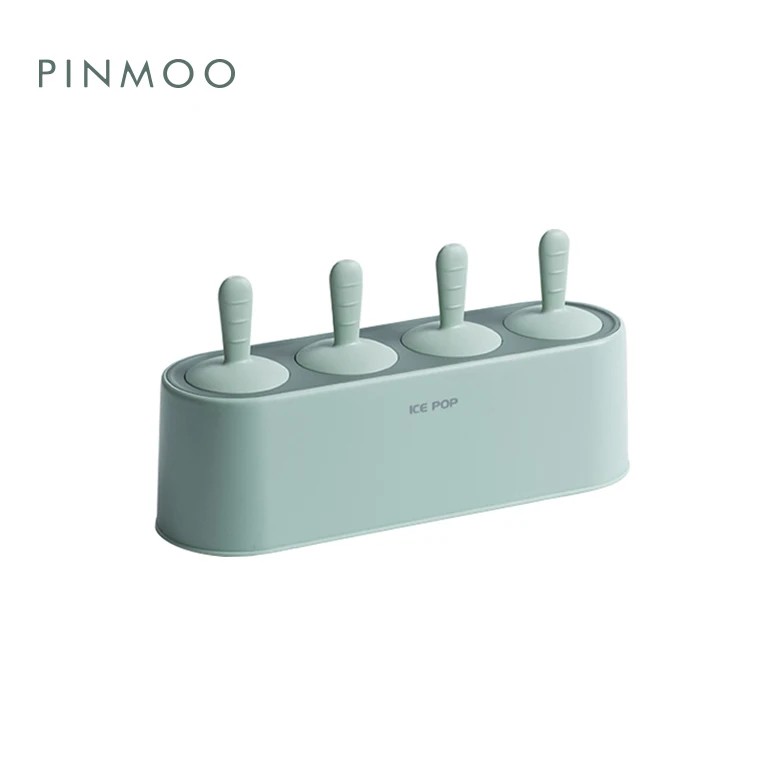 Pinmoo Hot Sale 4 Cavities Cute Silicone Ice Cream Mold Popsicle Mold Ice Pop Mold with Plastic Stick