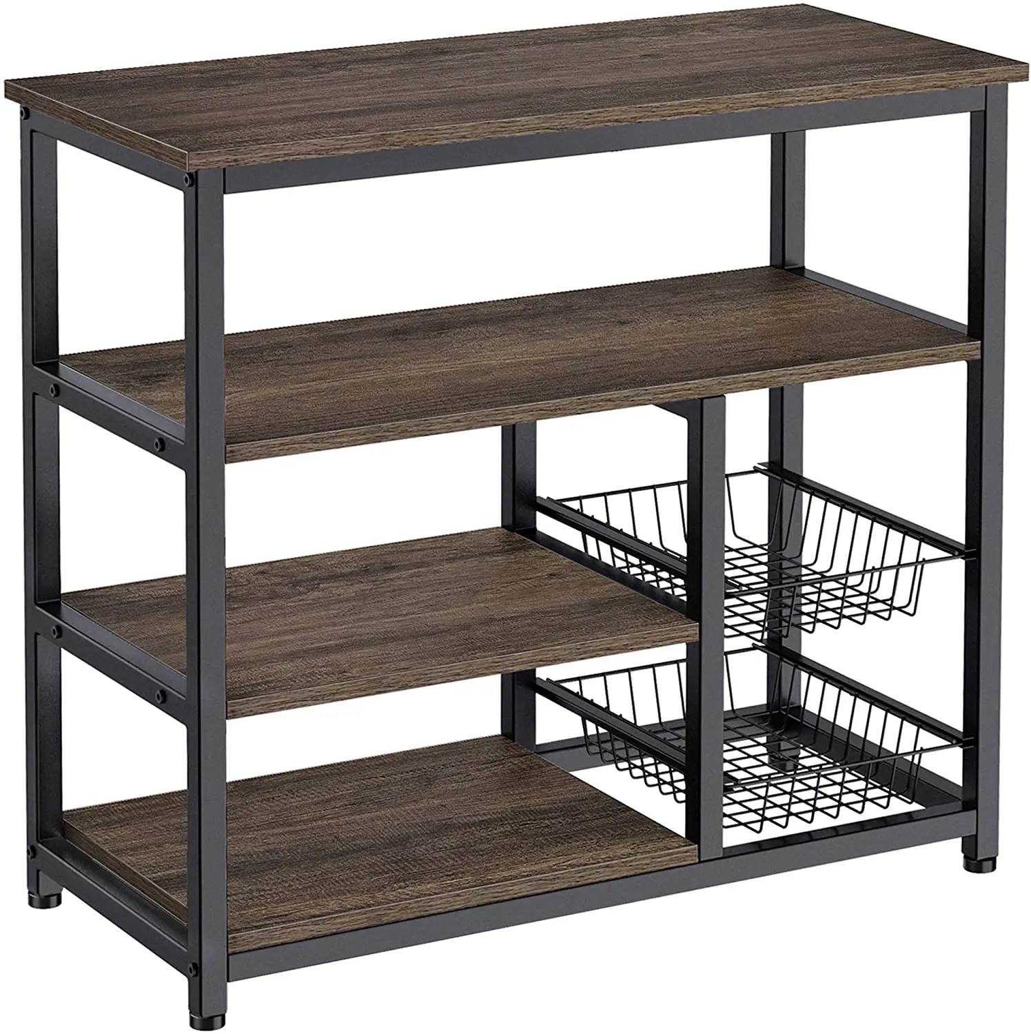 China Factory Supplier Kitchen Baker Rack, 4 Tier Microwave Storage Stand with 2 Slide-Out Mesh Baskets