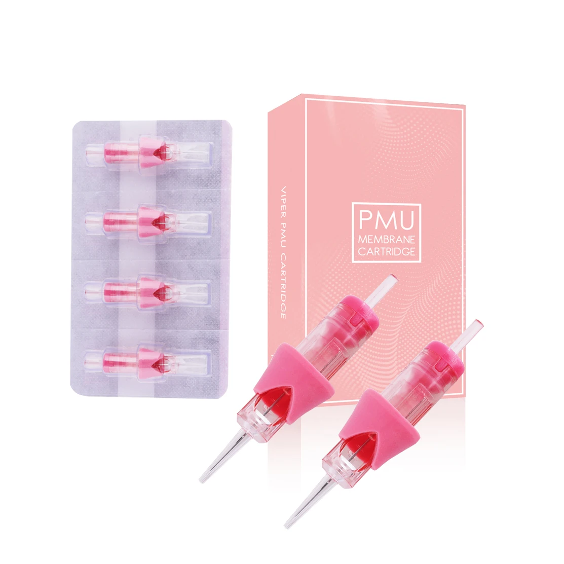 PINK VIPER-Clear Long Tip, Finger Ledge universal cartridge pmu needle 1RL 0.18mm Hair Stroke Long Tattoo Needles Cartridge