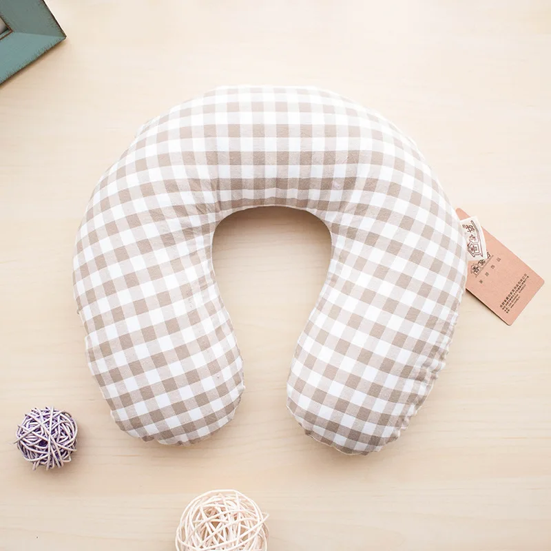U Type Buckwheat Pillow Pure Cotton Simple Grid Nap Neck Protection Travel Full Cotton Pillow Core