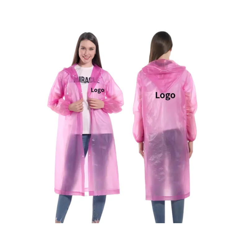 Customized Fashion Pink EVA Raincoat Customized Plastic Raincoat