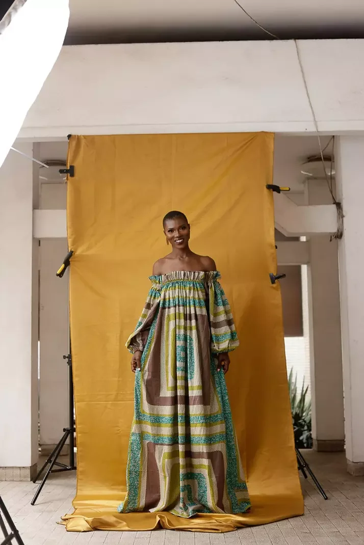 New Design High Quality Wholesale  Africa Print Women Clothing Long Sleeve Off Shoulder Elastic Frilled Neck Maxi Dress