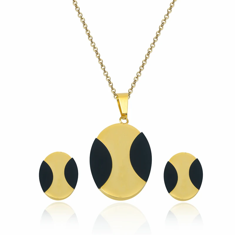 Custom Women Stainless Steel 18 K Set Gold Plated Jewellery Set Oil Drop Necklace And Earrings Jewelry Set