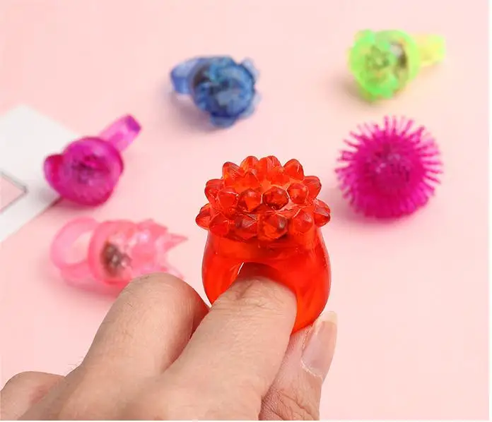 Flashing Colorful Led Light Up Bumpy Jelly Rubber Rings Finger Toys LED Soft bubble ring