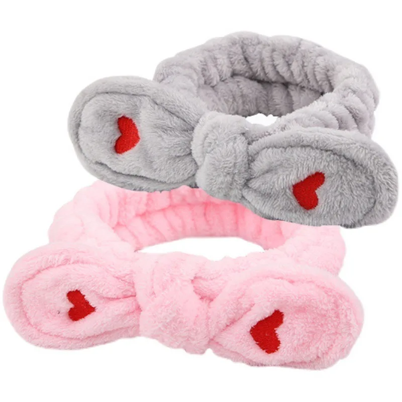 Women Fashion Lovely Soft Carol Fleece Heart Bow Makeup Cosmetic Shower Elastic Hair Band Hair Lace Headband