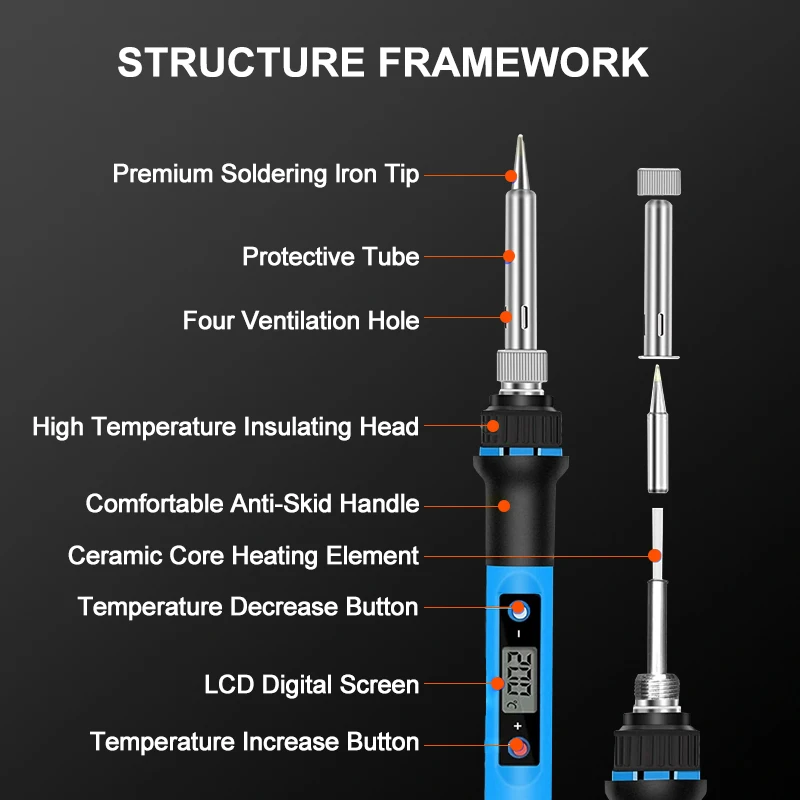Big Power 80W Internal Heating Type Adjustable Temperature Digital Display Electronic Soldering Iron
