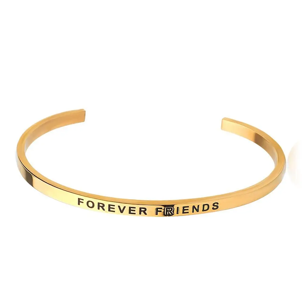 Women Fashion Stainless Steel 18K Gold Plated Jewelry Machine Engrave Cuff Bangle Bracelet