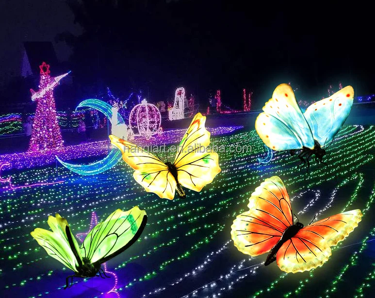 Holiday Park Light Show Decoration Garden Sculpture Realistic Life Size LED Fiberglass Luminous Animal Statues Peacock With Base