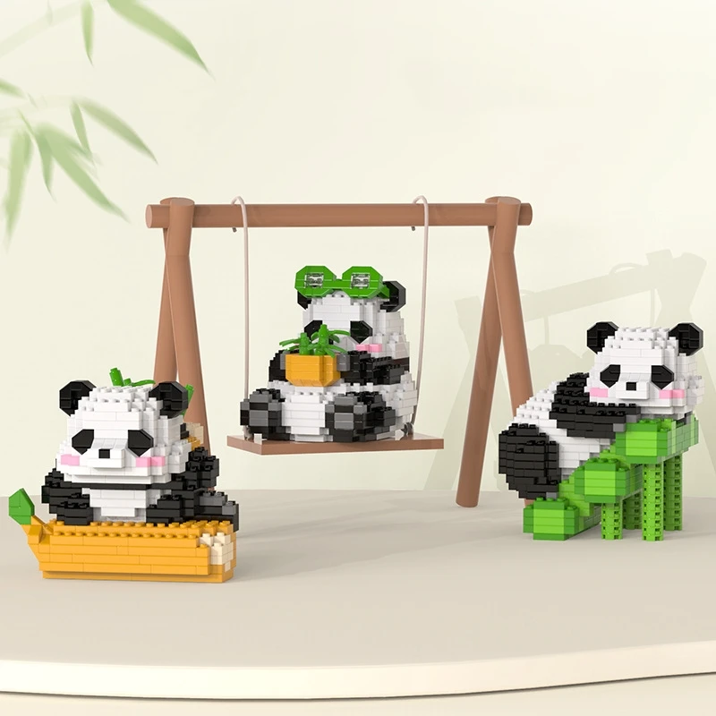 W1116-1121 cute panda bamboo pumpkin hat  Decoration diamond particles Building Block Plastic Toy gift for kids girls boys