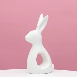 Nordic Decor White Ceramic Hares Figurines Crafts Easter Bunny Art Tabletop Decoration Ceramic Rabbits