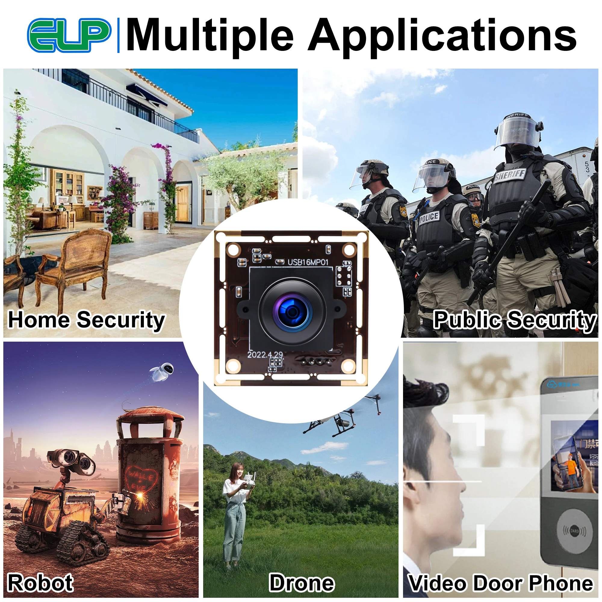 ELP 16MP 180 Degree Fisheye Lens Wide Angle IMX298 Security Industrial USB Camera Module Webcam For Robot ATM Kiosk Machines