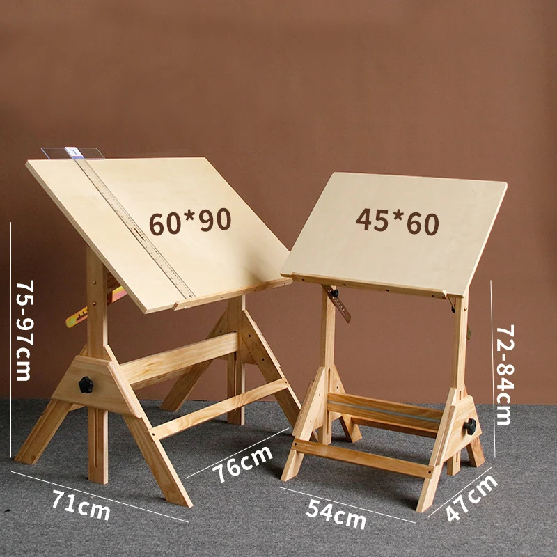 Solid Wood Drafting Table Artist Drawing Desk With Adjustable Height And Tiltable Tabletop For Artwork Graphic Design Reading