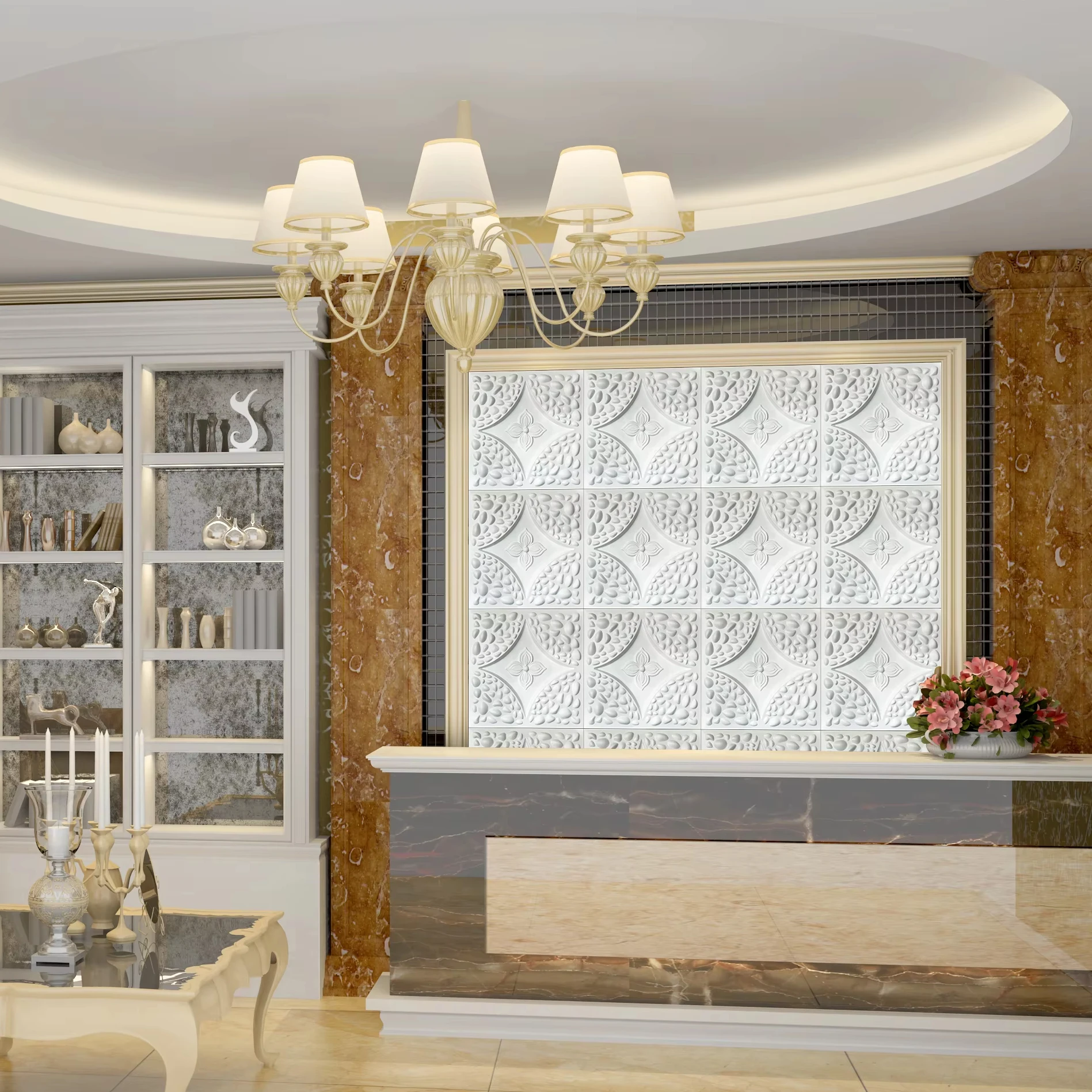 Modern Design House Easy To Install Mosisture Interior Decoration 1mm Thickness Pvc Floral Pattern 3D Wall Panels