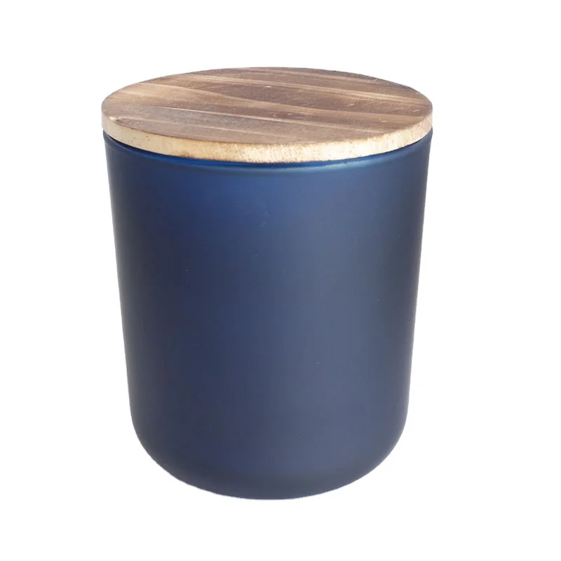 Klein Blue matte navy blue dark blue glass candle holder container candle jar with wooden lid customize package color logo