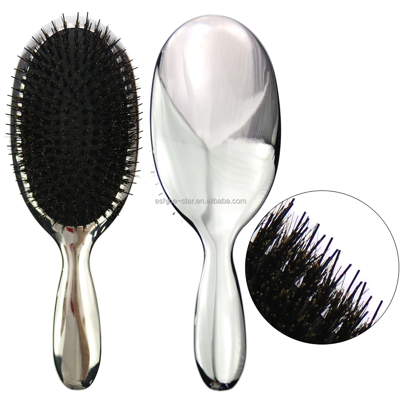Wholesale Professional Hair Salon Tools Electroplating Silver Nylon mix Boar Bristle Hair Extension Brush For Wig Hair