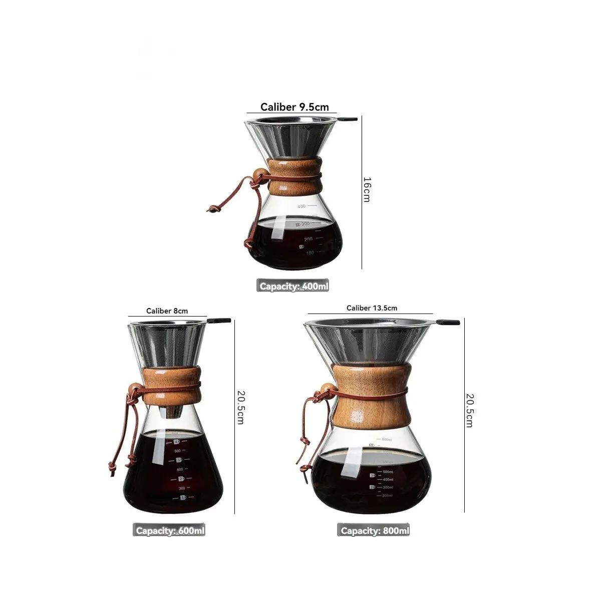 Hot selling Heat Resistant Borosilicate Glass Coffee Maker Pour Over Glass Coffee Pot Wooden Handle Hand Flushing Pot